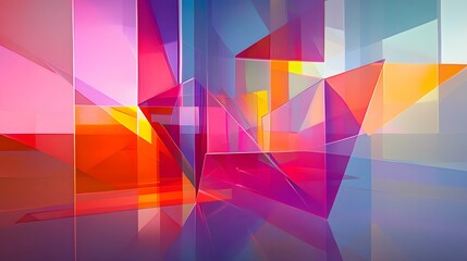 Wall Mural - 32. intersecting geometric prisms with glowing reflections and translucent qualities, on a clear can