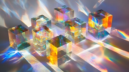 Wall Mural - 42. floating, multi-colored prisms with shifting light effects and a transparent surface