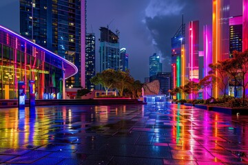 Leinwandbilder - city at night with lot of lights, modern cityscape with colorful neon lights