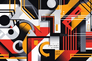 Leinwandbilder - painting with lot of different shapes, An abstract background with geometric shapes and bold lines