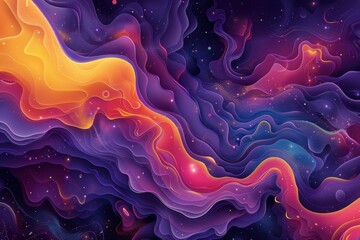 Abstract Wavy Background with Starry Sky and Colorful Swirls