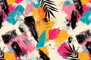 Aufkleber - colorful abstract pattern with black, yellow, and red paint strokes, An abstract pattern with bold splashes of color and texture