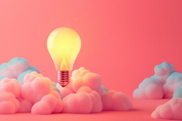 Aufkleber - pink light bulb sitting on top of cubes, An animated 3D icon of lightbulb represents creativity