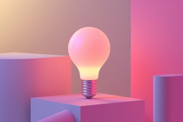 Aufkleber - pink light bulb sitting on top of cubes, An animated 3D icon of lightbulb represents creativity