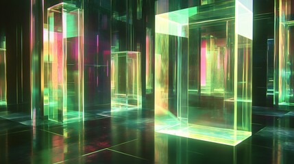 Wall Mural - 77. floating, translucent prisms with glowing reflections and a clear, high-tech feel