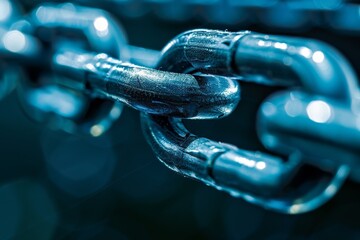 Poster - chain with link in the middle, An innovative blockchain technology secures transactions and protects digital assets