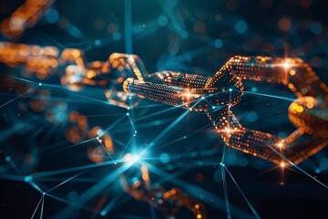Poster - chain with link in the middle, An innovative blockchain technology secures transactions and protects digital assets