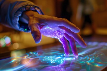 Leinwandbilder - person using tablet with futuristic interface, An innovative gesture control interface allows you to interact with technology without touching it