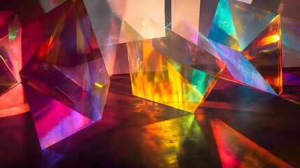 Wall Mural - 96. floating, multi-colored prisms with shifting light effects and a transparent canvas