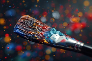 Leinwandbilder - paintbrush with colorful paint splash on it, paintbrush with vibrant splashes of color, representing artistic expression