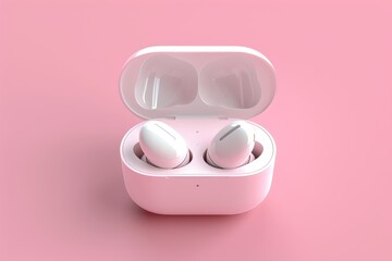 Aufkleber - pair of black earphones on red surface, pair of high-end wireless earbuds on solid color background presenting sophistication and luxury