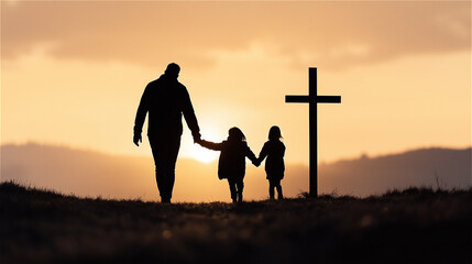 People Walking to the Cross Silhouette, The Way of the Cross