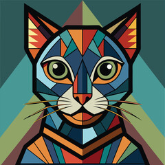 Wall Mural - cat face with abstract geometric pattern. vector illustration