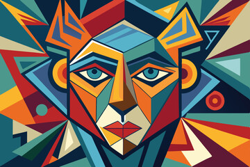 Wall Mural - vector illustration of colorful geometric background with head and triangle