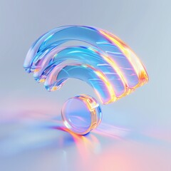 Wall Mural - 3d render of glass colored wireless signal icon on light background, gradient lighting, soft shadows