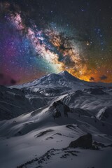 Wall Mural - A beautiful panorama over snow covered Elbrus. Vivid colors, high contrast, vibrant