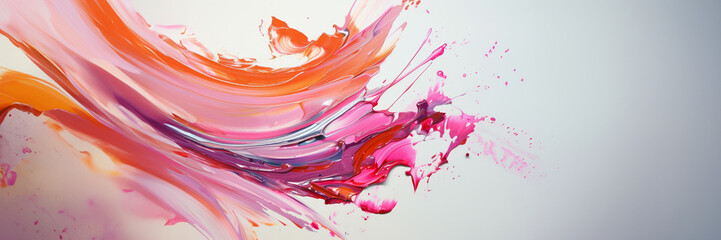 Wall Mural - painting of pink and orange swirl, vibrant splash of paintbrush stroke on transparent canvas