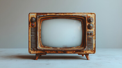 An old vintage retro tv television set with blank screen and isolated on a white background