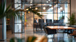 © Hamza - Blurry modern office interior with sleek furniture and soft, ambient lighting