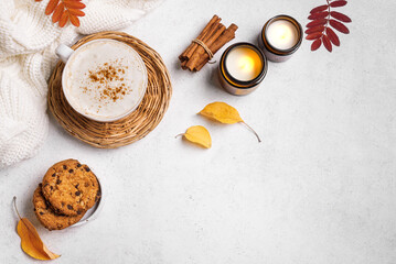 Sticker - Cosy autumn background, coffee and cookies