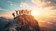 © Iona - Group of hikers celebrating at the summit of a mountain during sunrise, symbolizing teamwork, achievement, and adventure in a breathtaking natural setting