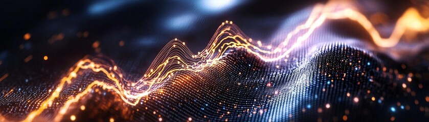 Wall Mural - dynamic abstract visualization of light waves and digital particles creating a mesmerizing flow of c