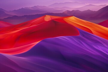 Wall Mural - A surreal desert landscape with sand dunes in shades of purple, red, and orange.
