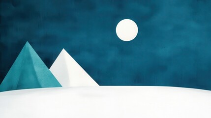 Wall Mural - Minimalist illustration of two pyramids under a full moon