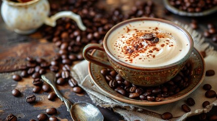 Coffee served with beans decoration