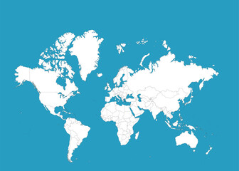 white map isolated on blue background world map design concept - vector illustration. world map with