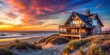© lapeepon - Cozy beachfront house at sunset , beach, ocean, coastal, home, evening, sunset, tranquil, peaceful, vacation, relaxation
