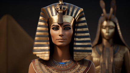 Realistic Ancient Egyptian Queen with Gold Headdress