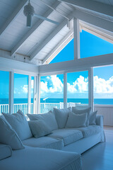 Canvas Print - arafed room with a couch and a view of the ocean