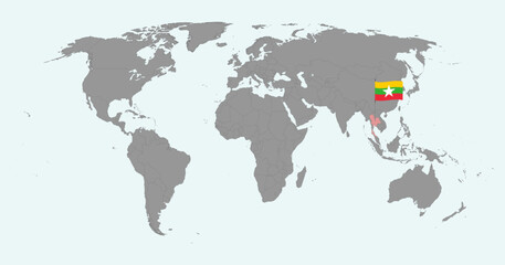 Wall Mural - Pin map with Myanmar flag on world map. Vector illustration.