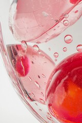 Canvas Print - Realistic style, close-up of the parachute and red circular egg in a transparent water tank, white background, high resolution