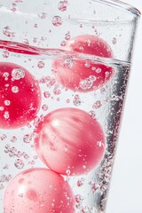 Wall Mural - Realistic style, close-up of the parachute and red circular egg in a transparent water tank, white background, high resolution