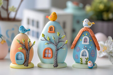 Wall Mural - Cute_clay_houses_and_birds