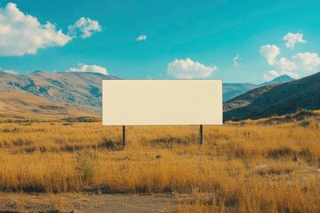 Sticker - Blank Billboard in a Field with Mountain Background