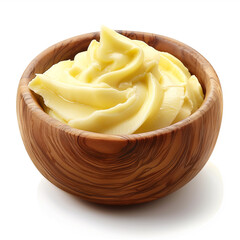 Wall Mural - there is a wooden bowl filled with butter on a white surface