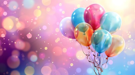 Wall Mural - Beautiful Colorful birthday background with balloons and confetti