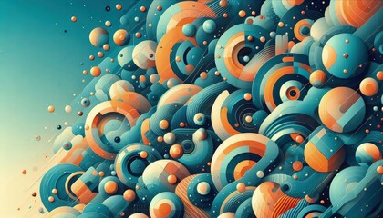 Wall Mural - 4K Abstract wallpaper colorful design, shapes and textures, colored background, teal and orange colores.