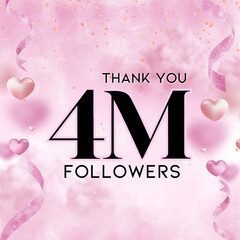 Sticker - 4 Million Followers thank you subscribers post design with pink hearts and pink background celebration 