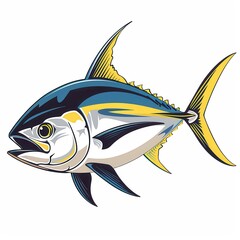 Tuna Fishing. Black Fin Tuna isolated on White Background Illustration