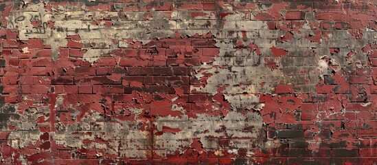Aufkleber - Old brick wall with peeling paint creating a weathered and worn grungy red stonewall backdrop for a shabby building facade suitable for abstract designs with a copy space image