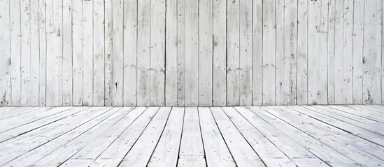 Leinwandbilder - White wooden backdrop with a textured white wood floor ideal for a copy space image