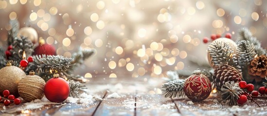 Poster - Festive holiday ornaments adorn the backdrop creating a charming scene with copy space image potential