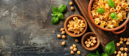 Aufkleber - Top view image of an Italian recipe featuring ditalini pasta and chickpeas with copy space available