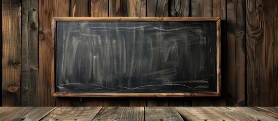 Poster - Wood wall with chalkboards featuring copy space image