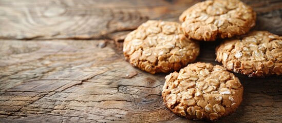 Poster - Oat cookies displayed on a rustic wooden table with space for copy in the image