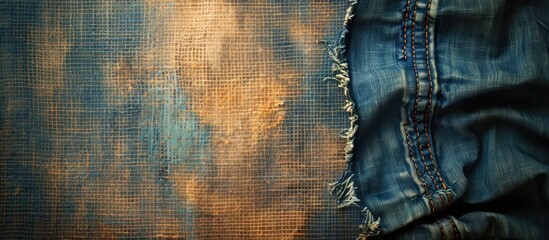 Aufkleber - Old canvas background with a blue jeans border and copy space image